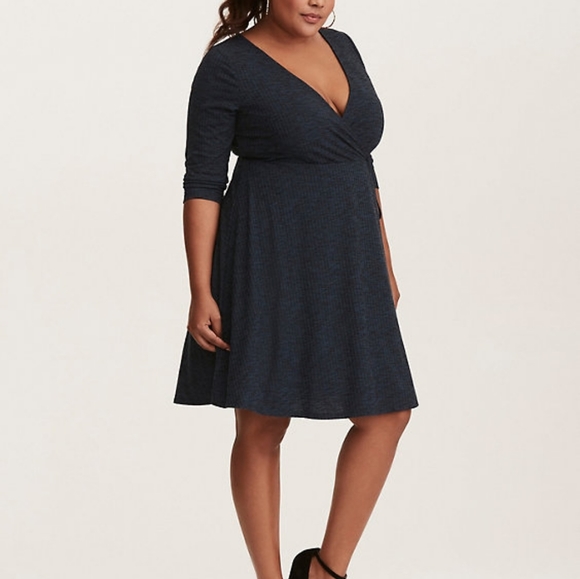 torrid Dresses & Skirts - Torrid TEAL RIBBED KNIT FAUX WRAP DRESS
